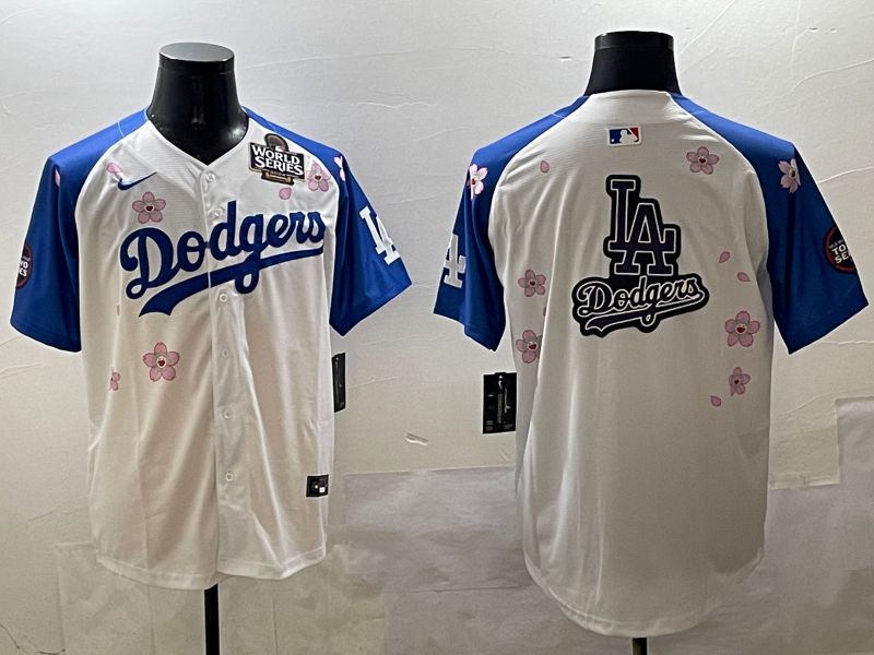 Men Los Angeles Dodgers Blank White Blue Sakura Edition 2025 Nike MLB Jersey style 21->los angeles dodgers->MLB Jersey